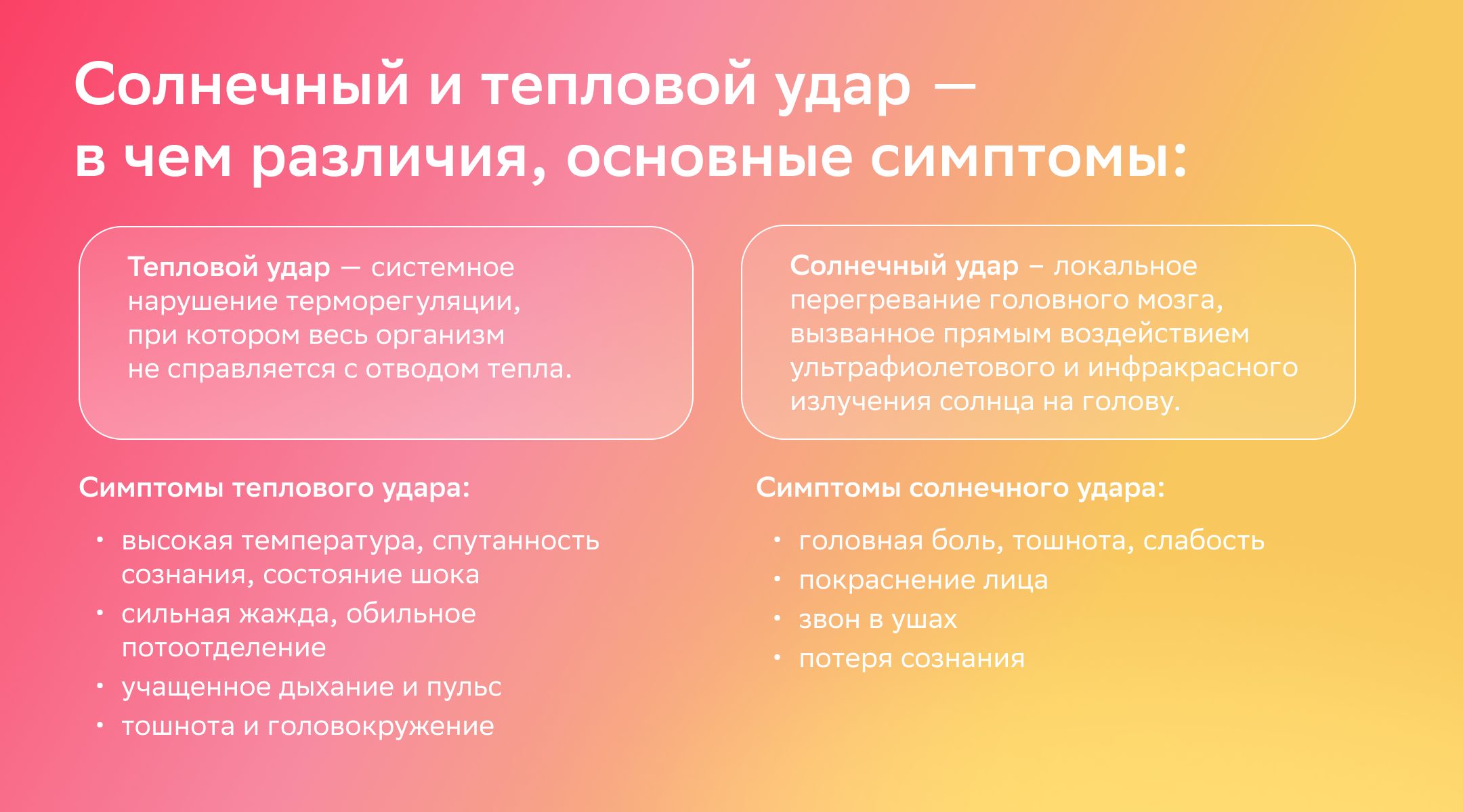 Различия и симптомы солнечного и теплового удара Что такое солнечный и тепловой удар? Их отличия и симптомы